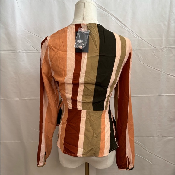 Forever 21 NWT Striped Wrap Blouse Tie Waist Size S - Picture 2 of 3